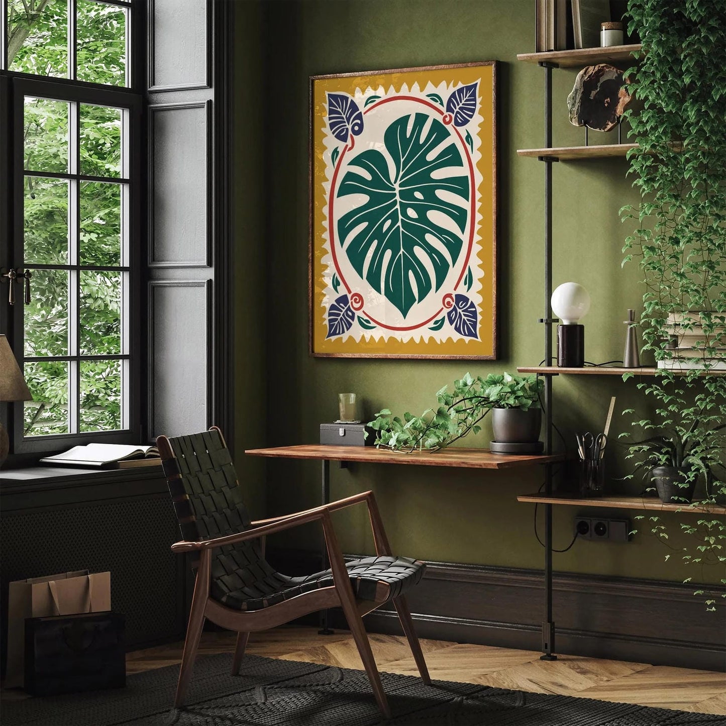 Mustard Yellow Monstera Leaf Boho Art Print