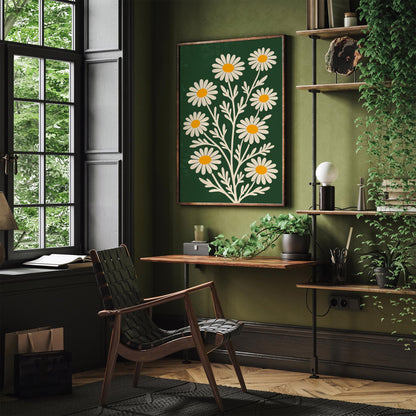 Retro Daisy Poster – Green Floral Wall Art