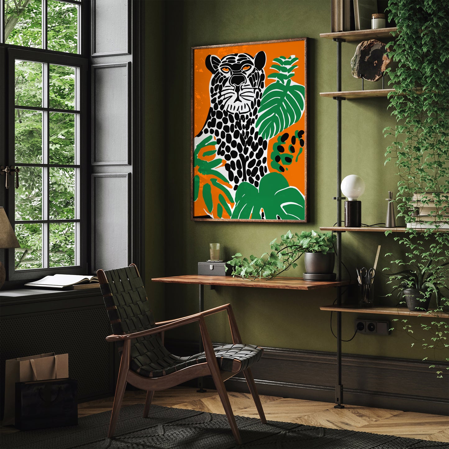 Jungle Panther Blue and Orange Poster