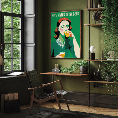 Save Water Drink Beer Retro Poster