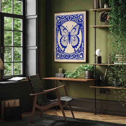 Blue Rococo Butterfly Elegant Art Print