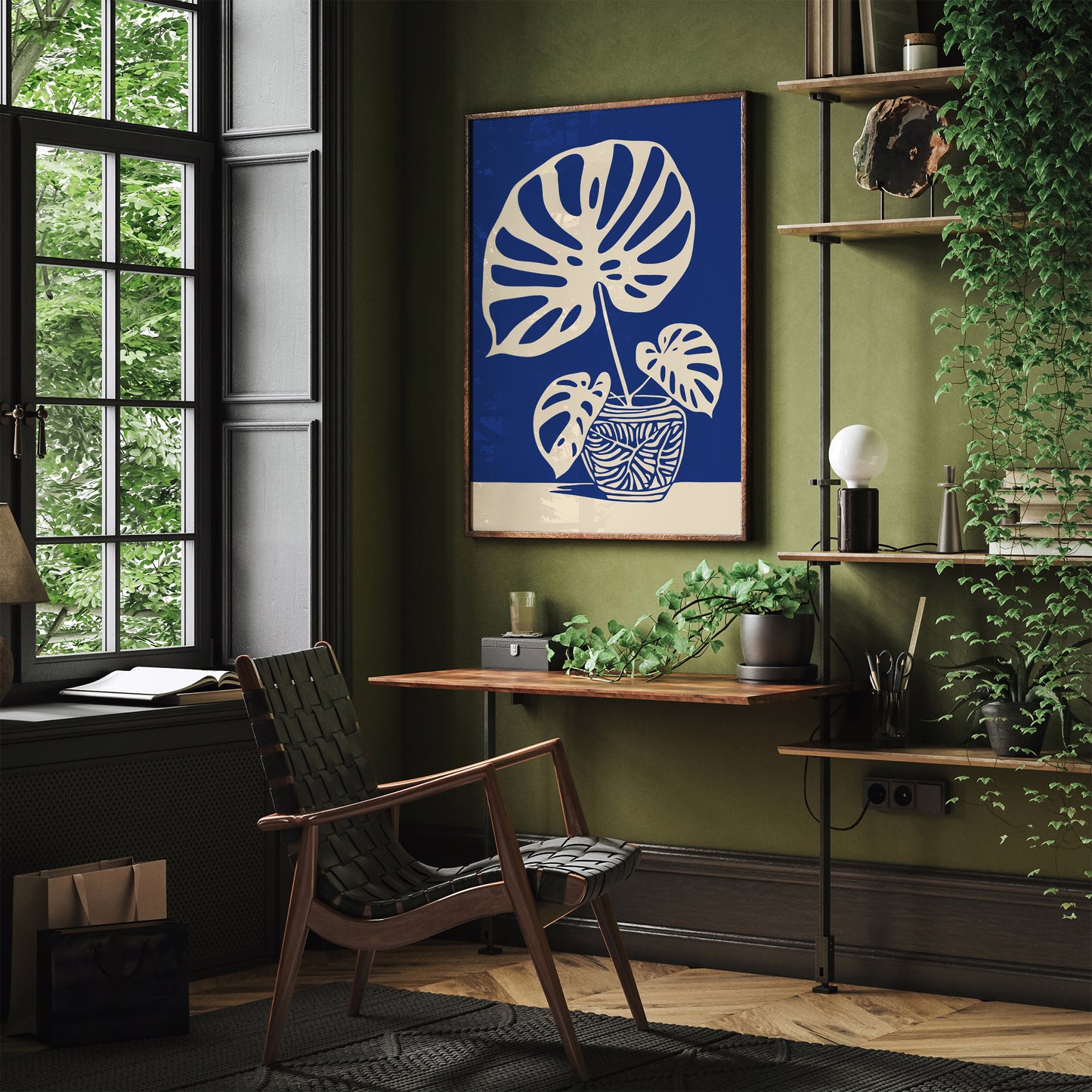 Big Monstera Plant Blue Poster