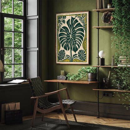 Green Big Rococo Monstera Leaf Poster