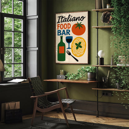 Italiano Food Bar Retro Poster for Kitchen Wall Decor