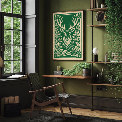 Reindeer Christmas Poster - Green Holiday Wall Art