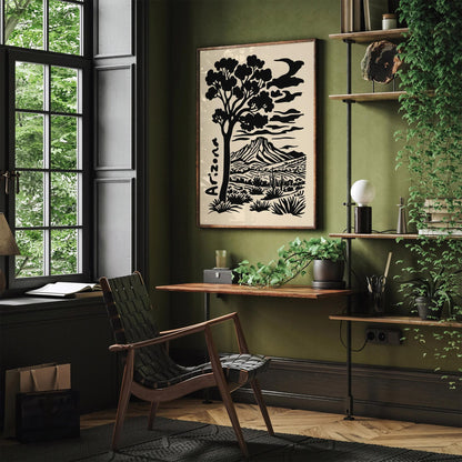 Arizona Landscape Black Ink Style Poster