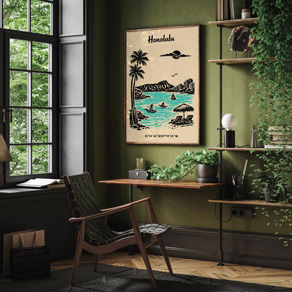 Honolulu Hawaii Poster – Tropical Landscape Wall Art