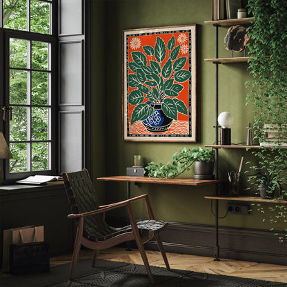 Retro Linocut Flower Art Print
