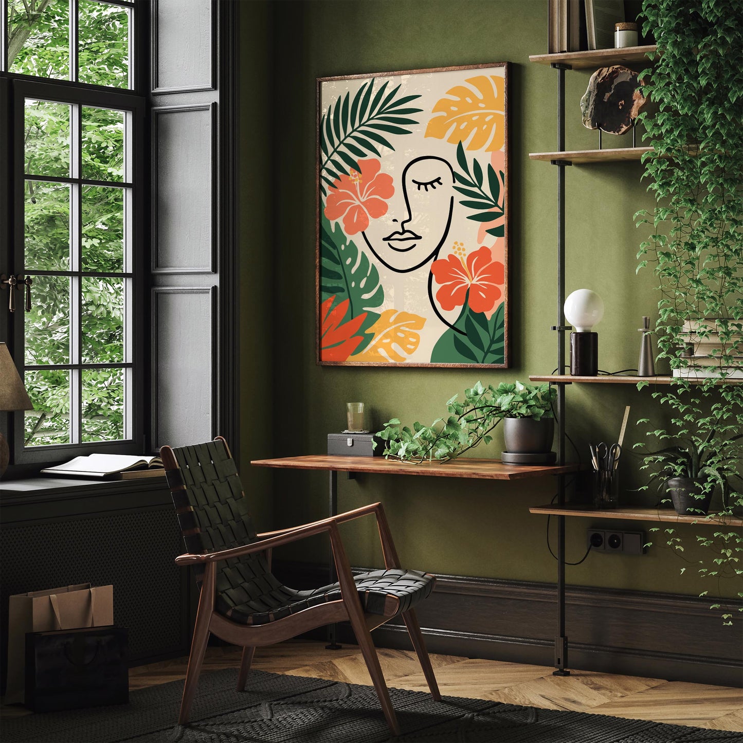 Girly Face in Tropical Leaves Poster