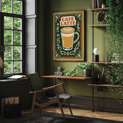 Cafe Latte Poster - Cafe Wall Decor in Rococo Elegant Style