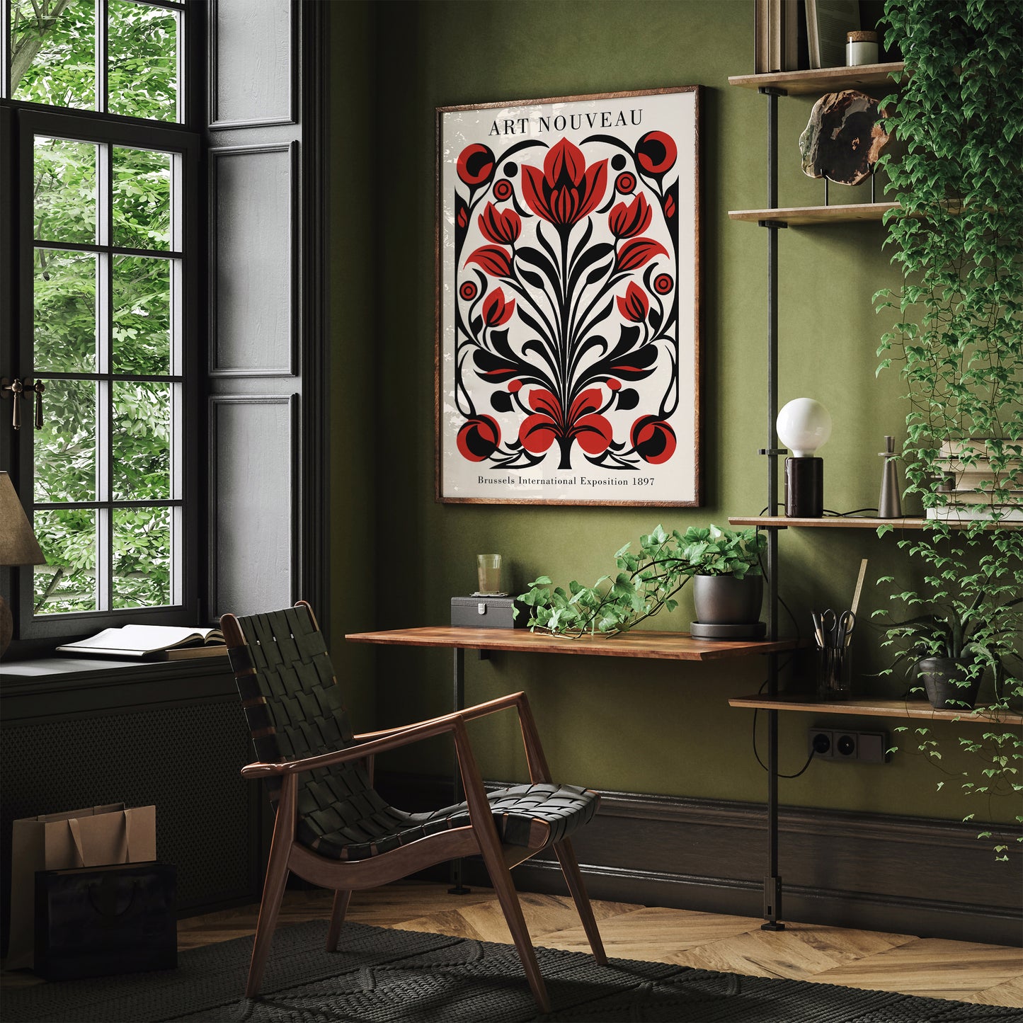 Art Nouveau Red Botanical Wall Art