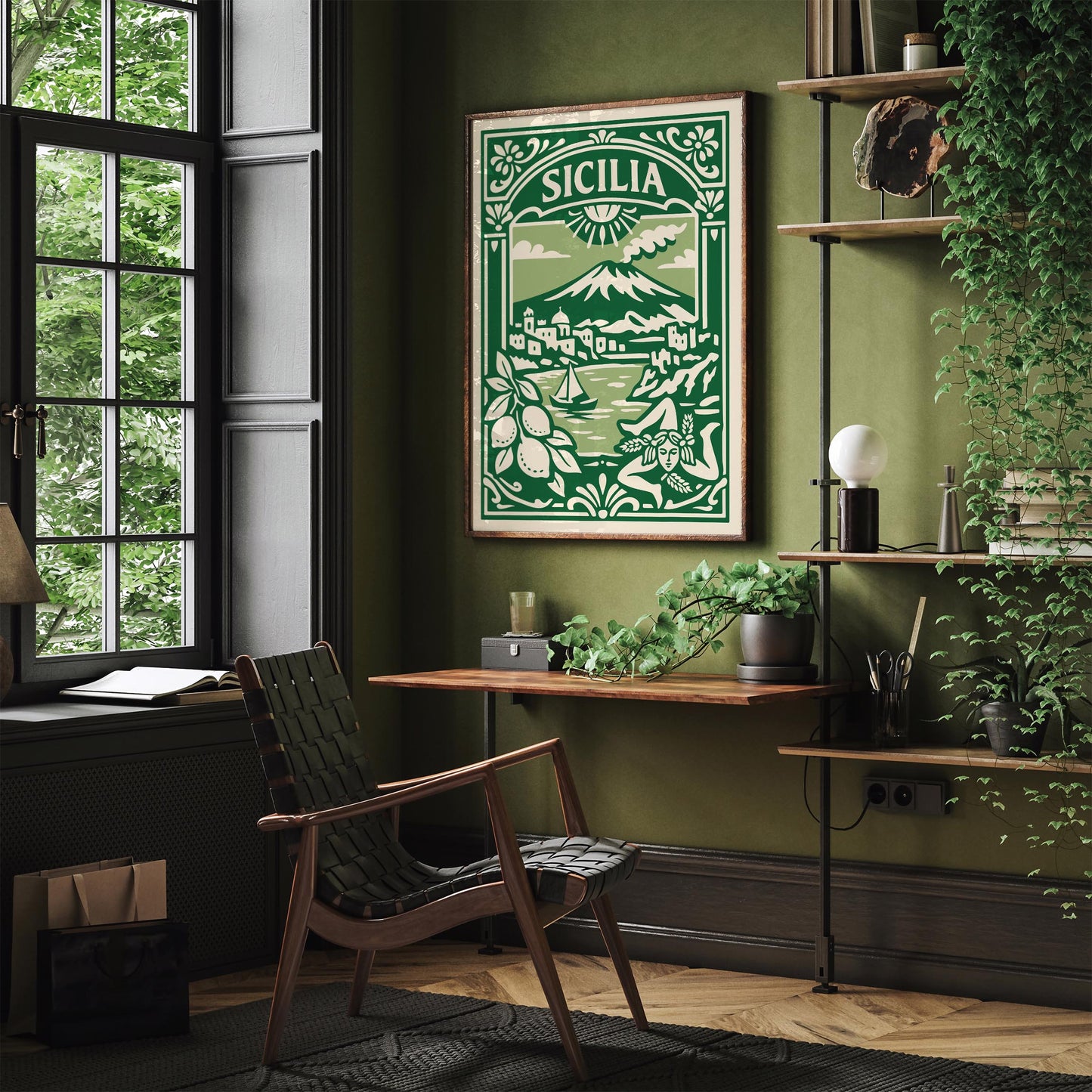 Sicilia Italy Poster - Green Italian Landscape Wall Art