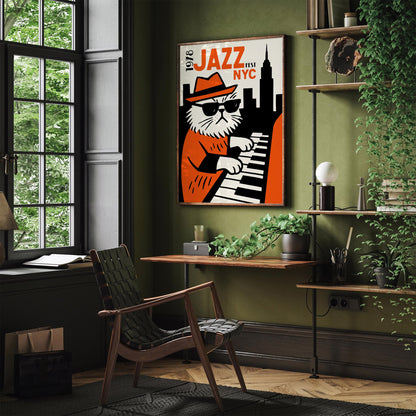 Jazz Fest NYC 1978 Poster - Cool Funny Cat Wall Art
