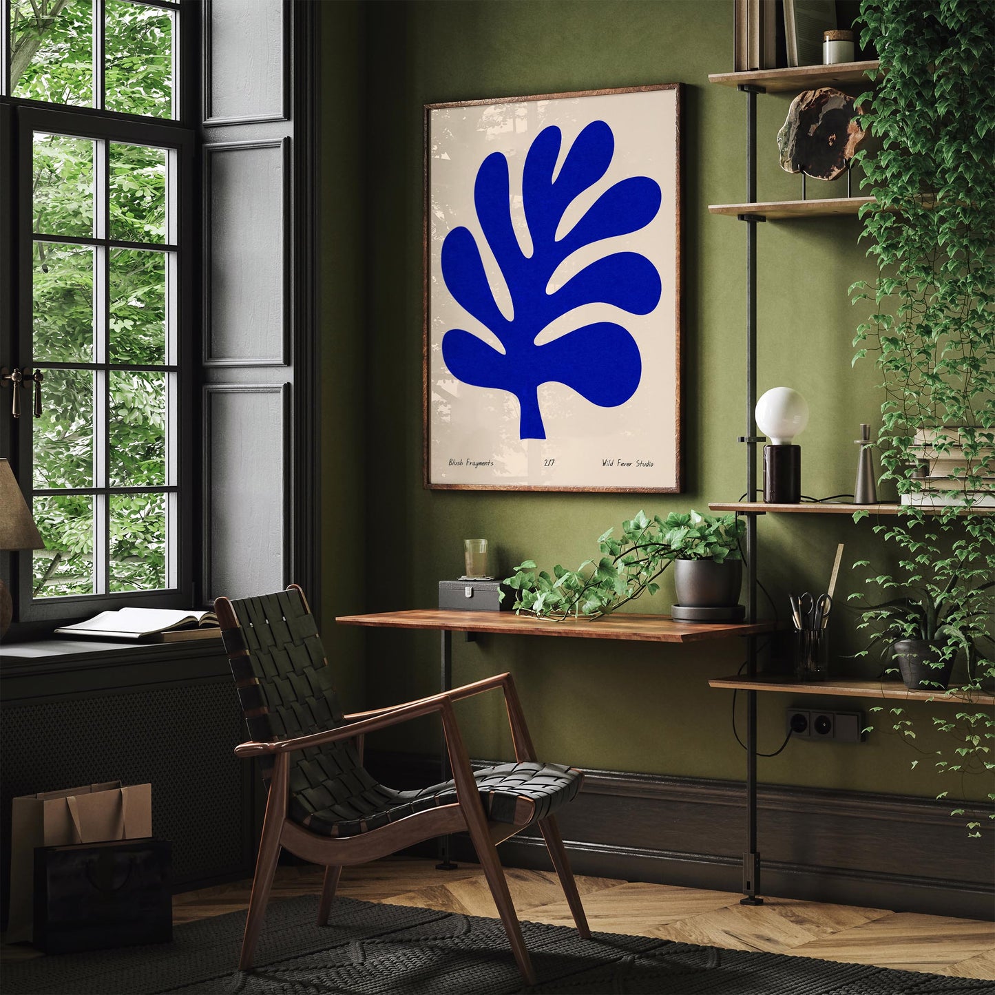 Blue Blush Fragments Poster - Cut Outs Leaf in Matisse Style