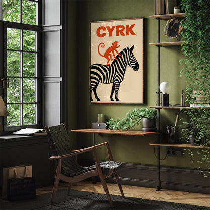 Polish Circus Zebra & Monkey Poster