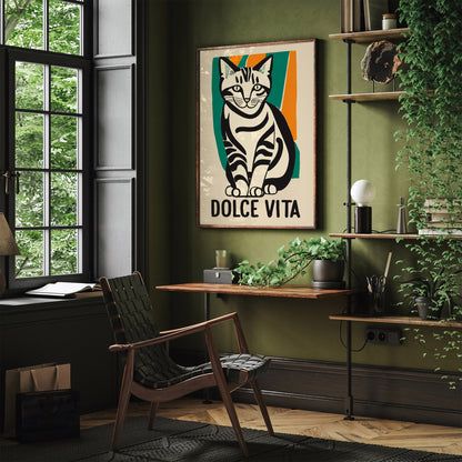 Dolce Vita Funny Cat Vintage Art Print