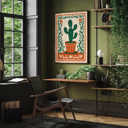 Cactus Plant Poster- Rococo Ornament Frame