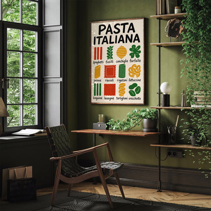 Types of Pasta Shapes Poster - Kitchen Wall Art Print