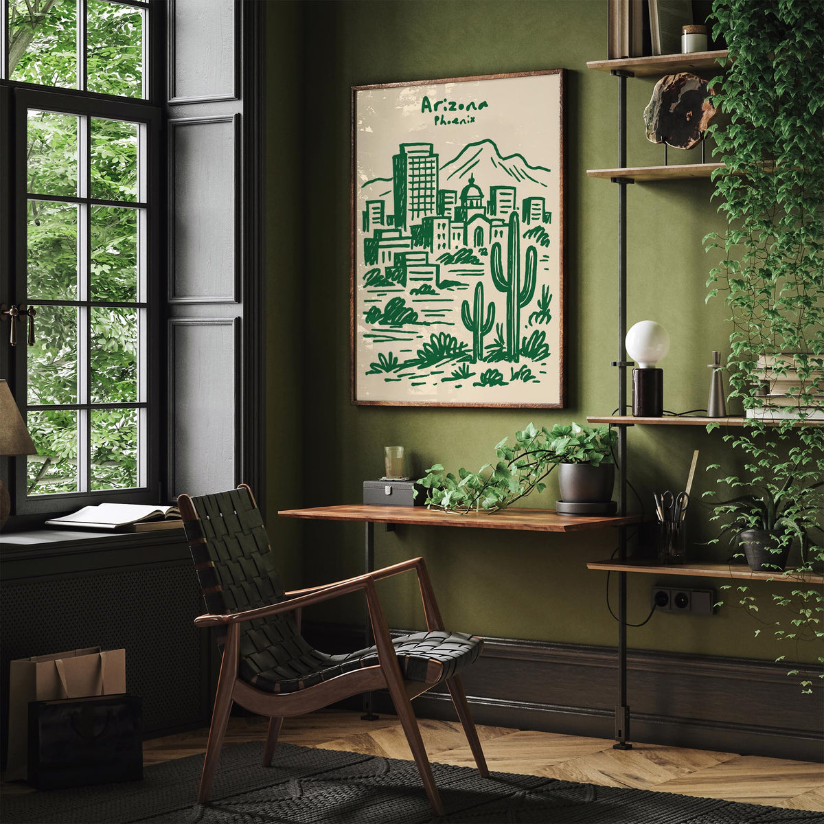 Phoenix Arizona Green Cityscape Travel Poster