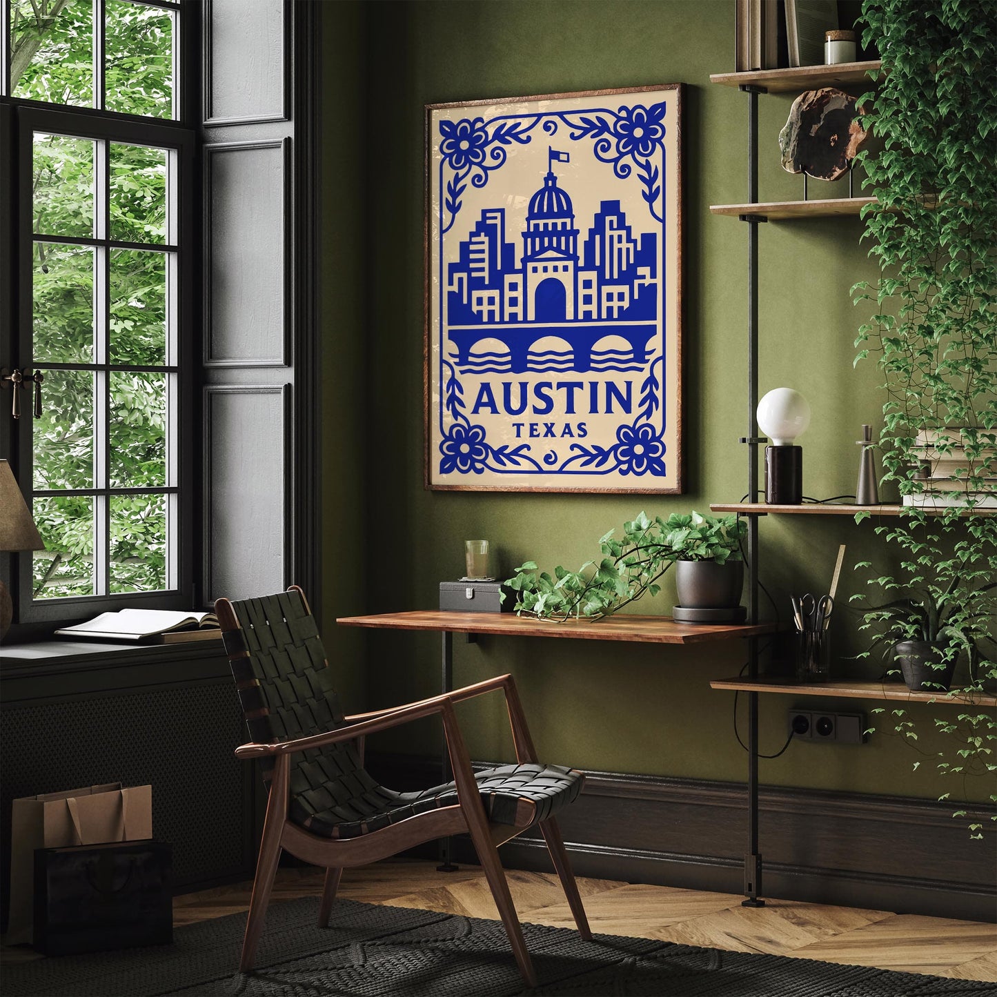 Austin Texas Poster - Blue Cityscape Travel Wall Art