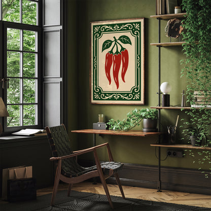 Chilli Peppers Rococo Style Kitchen Wall Art Print