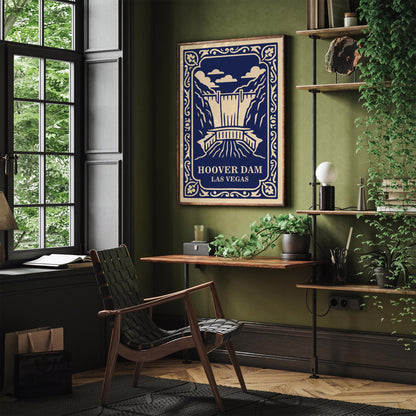 Hoover Dam Poster - Las Vegas Navy Blue Travel Art