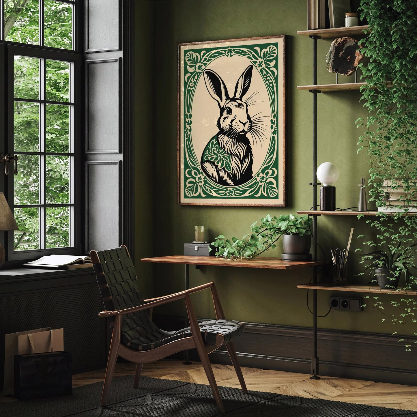 Cute Rabbit in Rococo Floral Frame Art Print