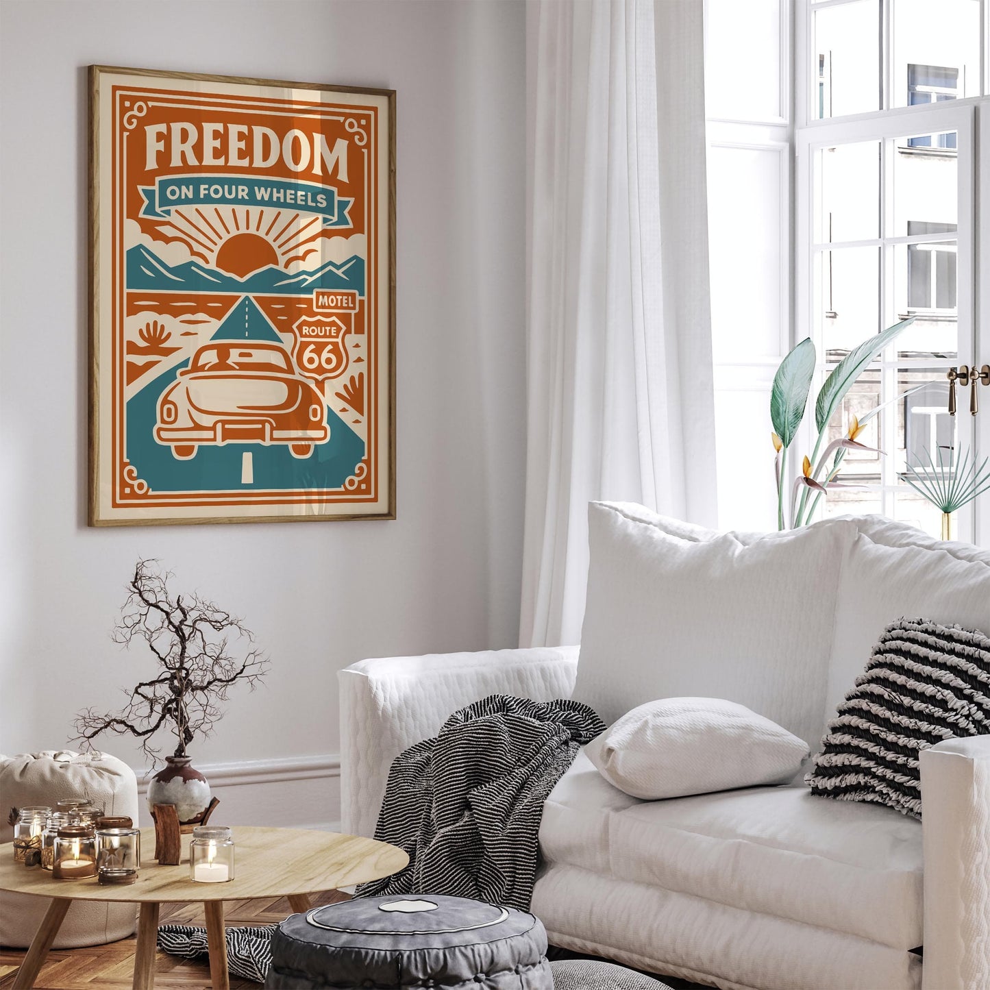 Freedom On Four Wheels Poster - Route 66 Travel Art