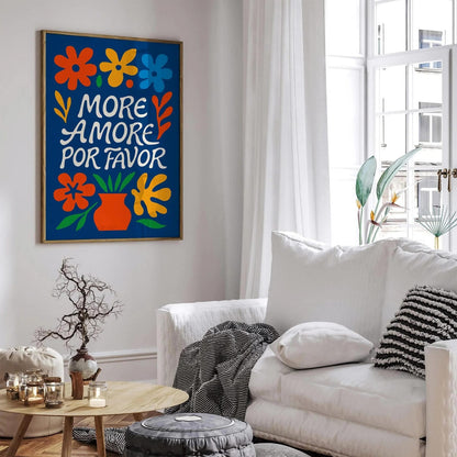 More Amore Por Favor Blue Typography Art Print