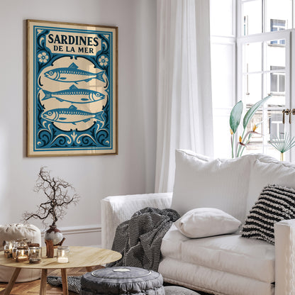 Sardines De La Mer Blue Nautical Poster 2026
