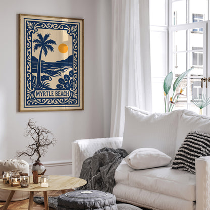 Myrtle Beach Poster - Blue Tropical Landscape Art Print