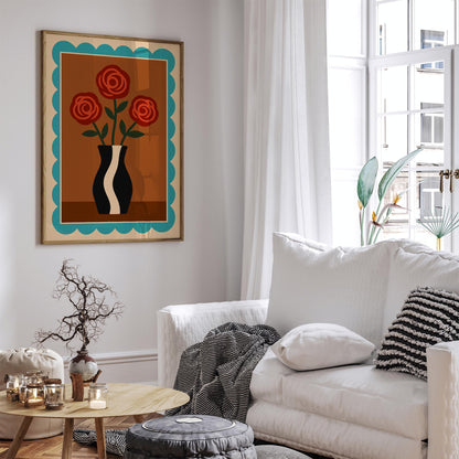 Retro Red Roses in Vase Poster - Vintage Wall Art