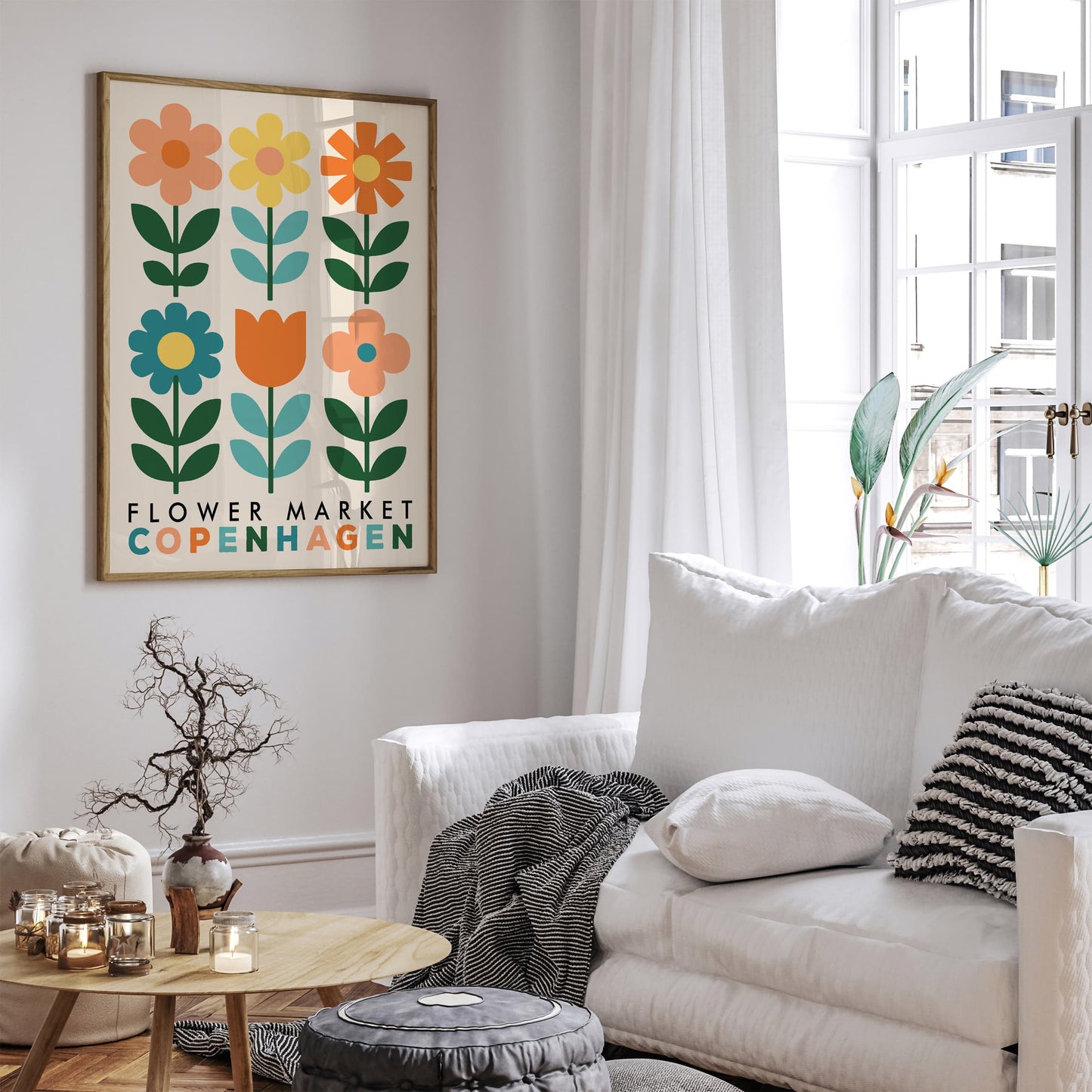 Copenhagen Flower Market Poster - Retro Botanical Wall Art