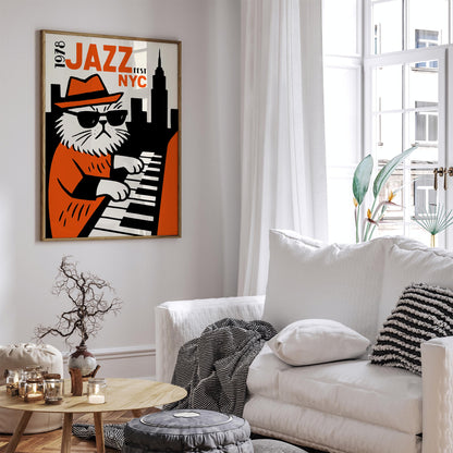 Jazz Fest NYC 1978 Poster - Cool Funny Cat Wall Art