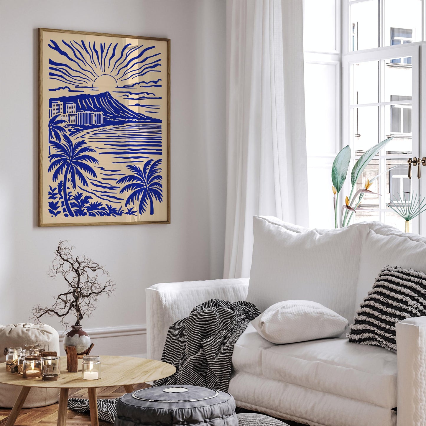 Honolulu Blue Tropical Landscape Poster