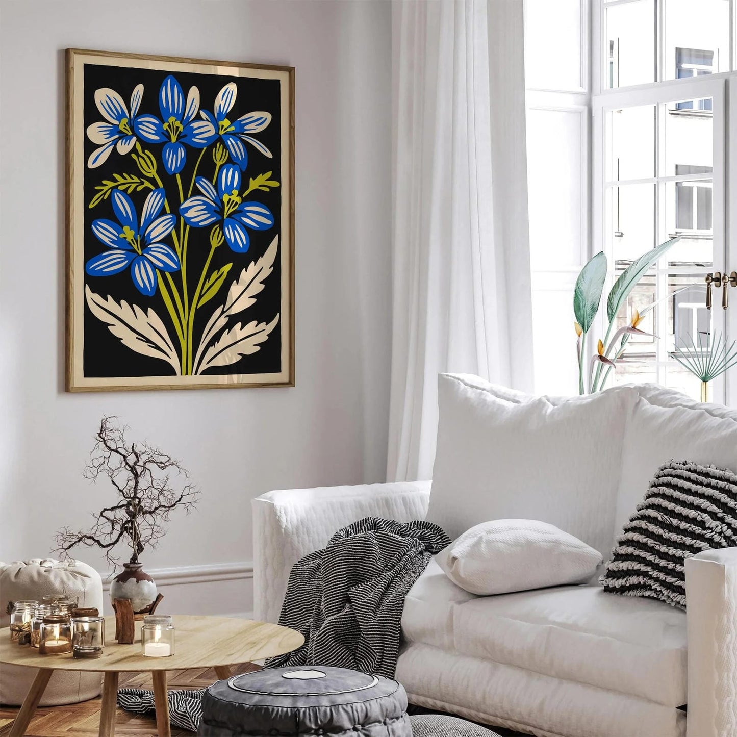 Retro Blue Flower Cutout Poster – Vintage Botanical Wall Art