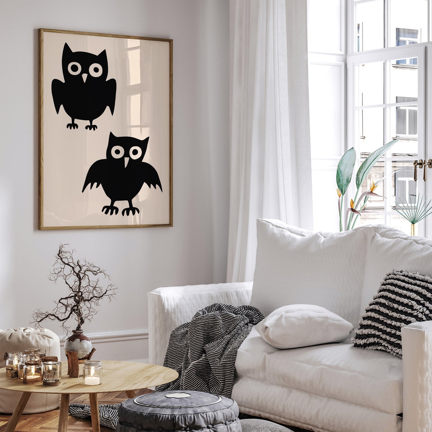 Black Owls Minimalist Funny Art Print