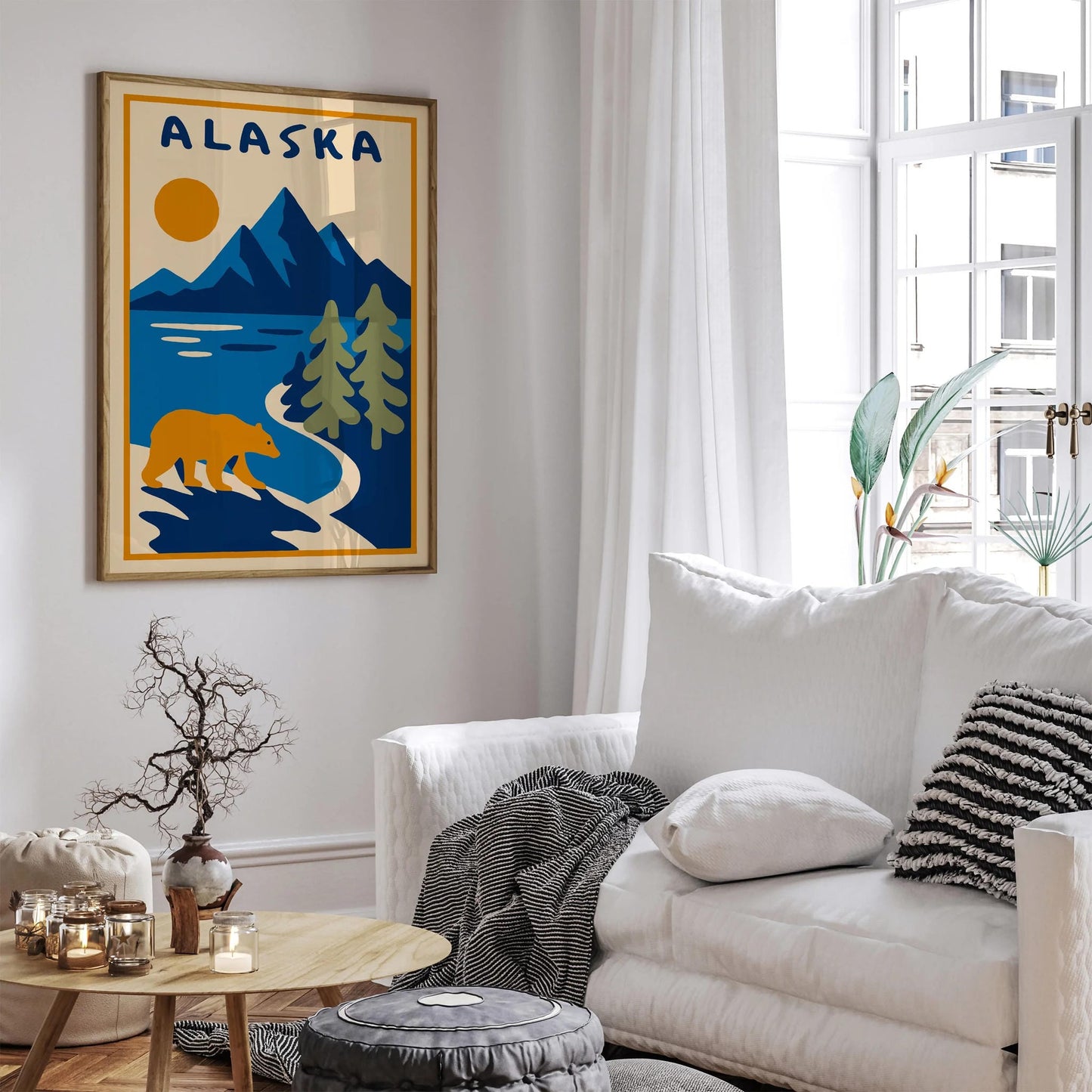 Alaska Landscape with Mountains and Bear Poster