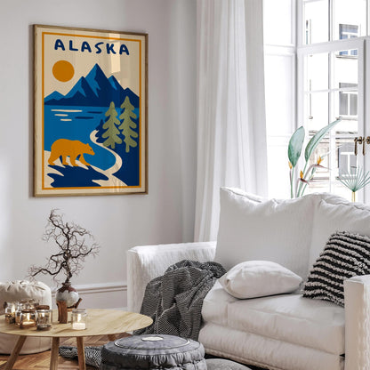 Alaska Landscape with Mountains and Bear Poster