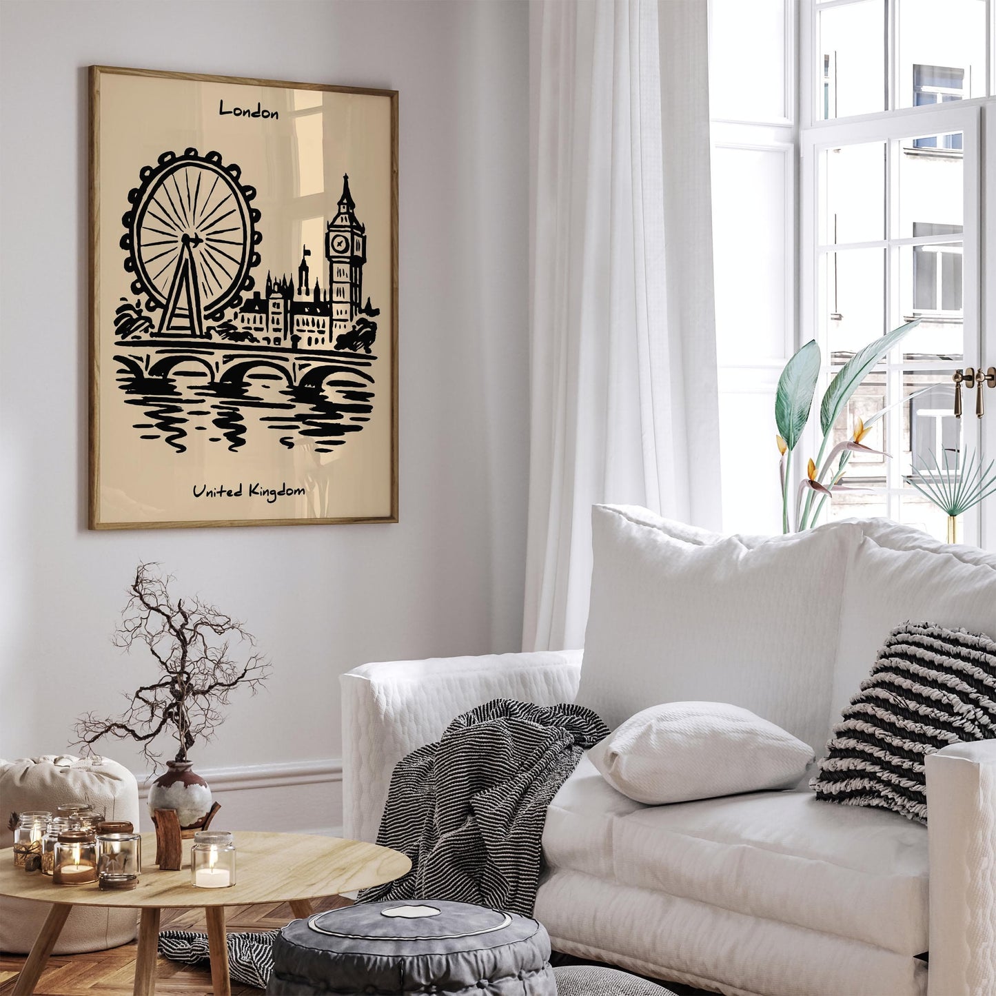 London United Kingdom - Black Ink Cityscape Wall Art Print
