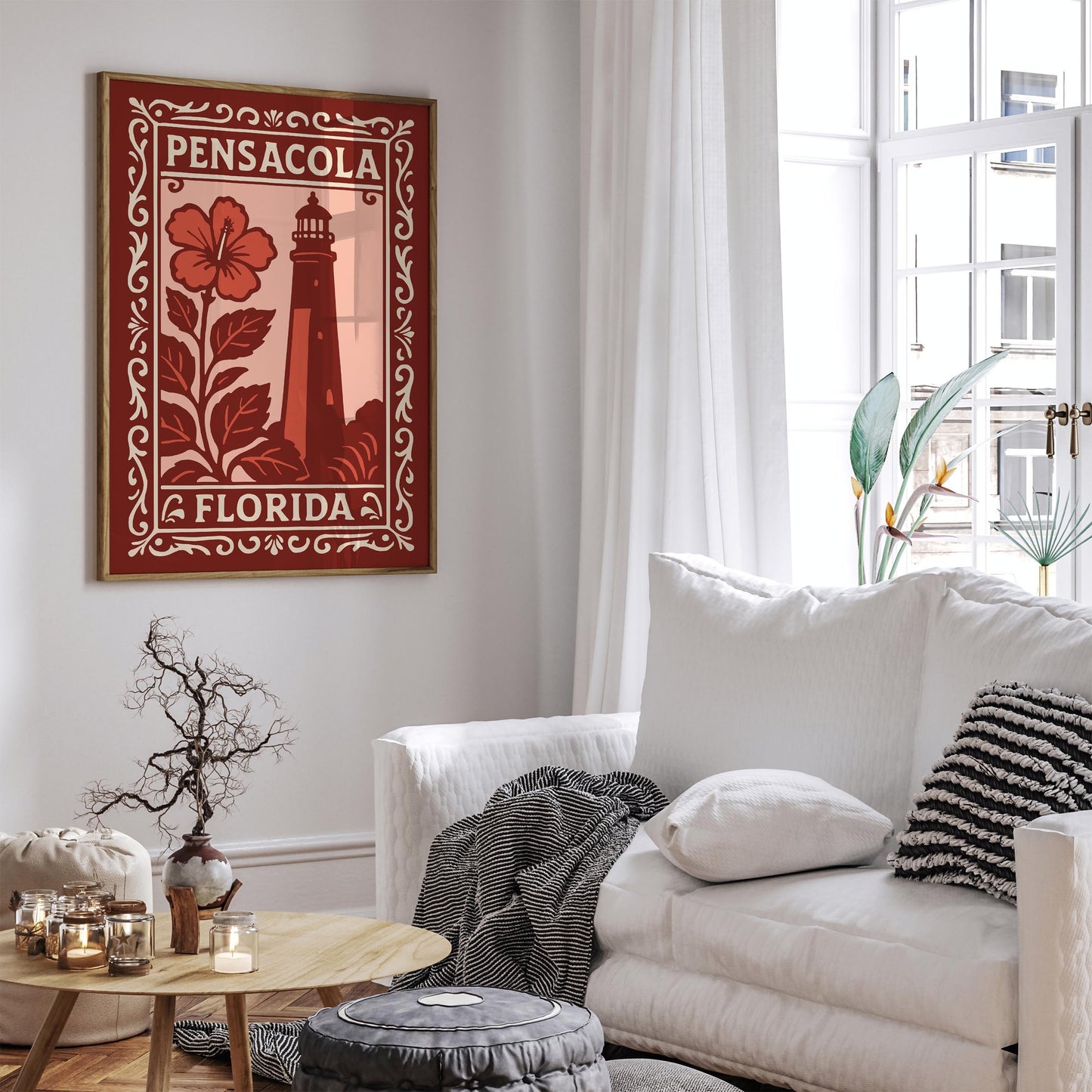 Pensacola Florida Cityscape Red Poster