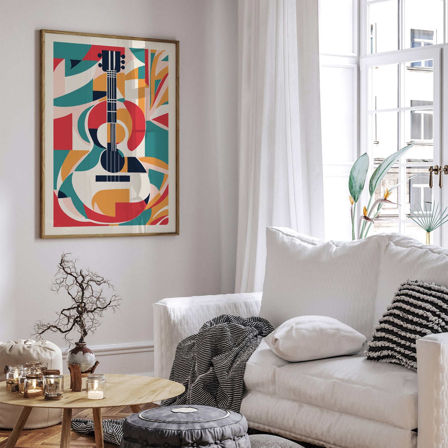 Colorful Geometric Guitar Art Print