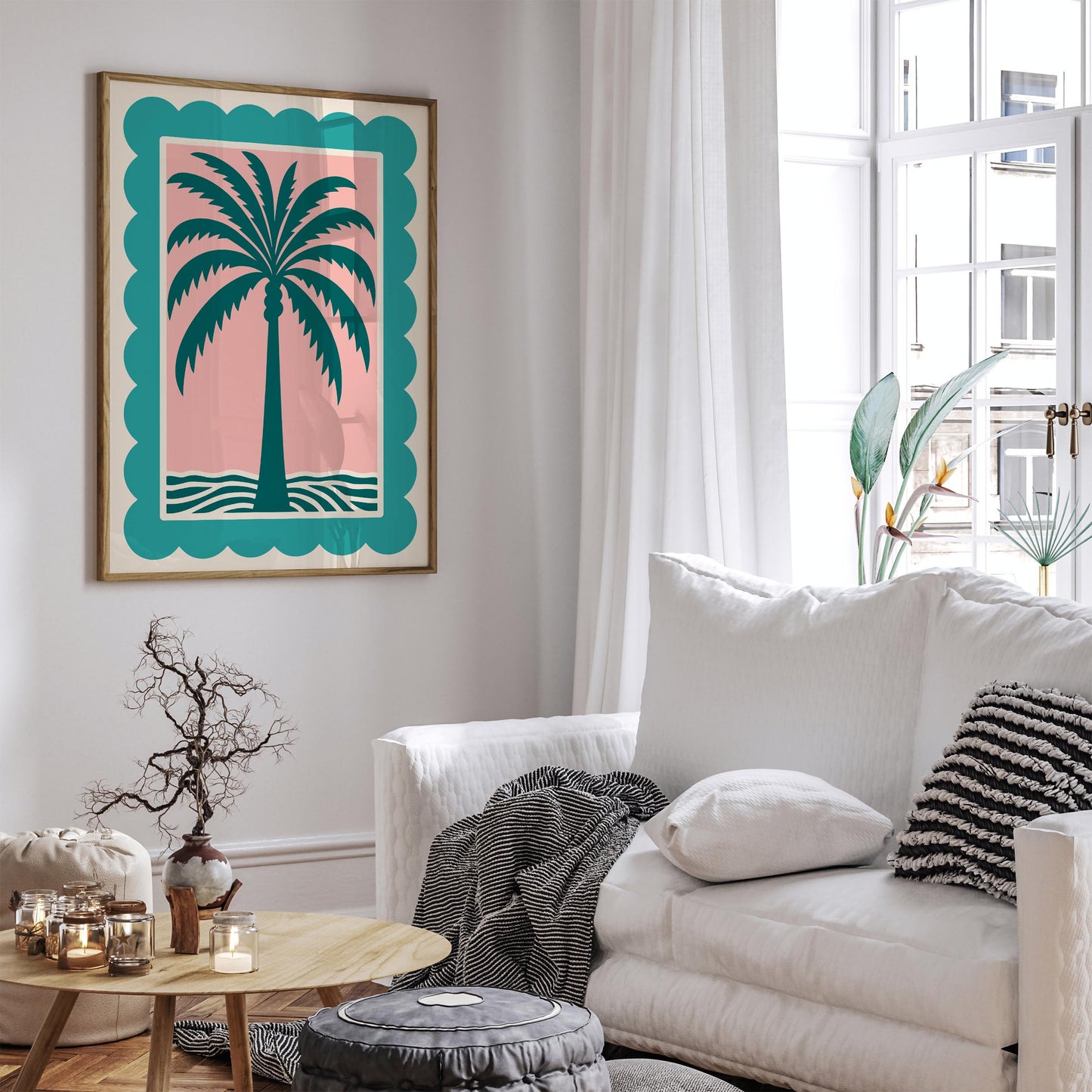 Palm Tree Pink Teal Poster - Retro Tropical Beach Wall Art