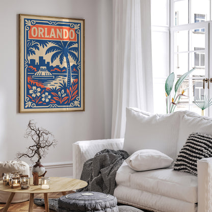 Orlando Travel Art Print - Blue Hotel Room Wall Decor