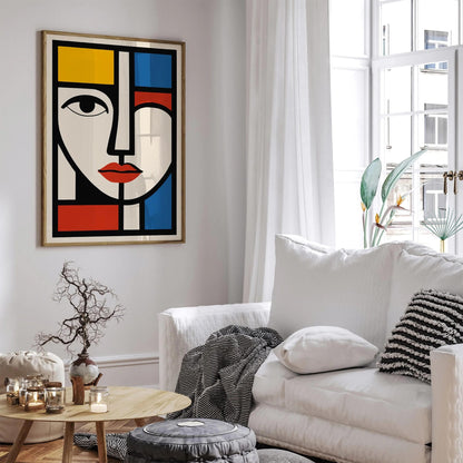 Modern Geometric Woman Face Poster Mondrian Bauhaus Style