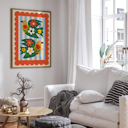 Colorful Folk Bird Poster