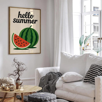 Hello Summer Poster - Watermelon Kitchen Art Print