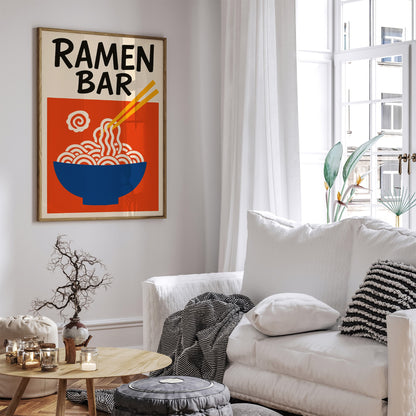 Ramen Bar Red Blue Modern Japanese Food Poster