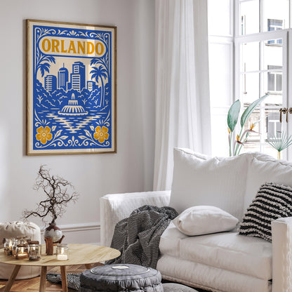 Orlando Cityscape Blue & Yellow Poster