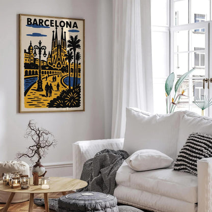 Barcelona Spain Poster - Retro Travel Art Print